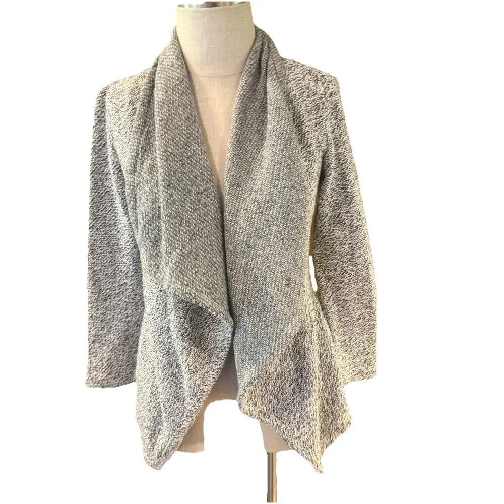 BNCI Cardigan Womens Small Gray Tweed Drape Front Shawl Collar Long Sleeve - Picture 6 of 7